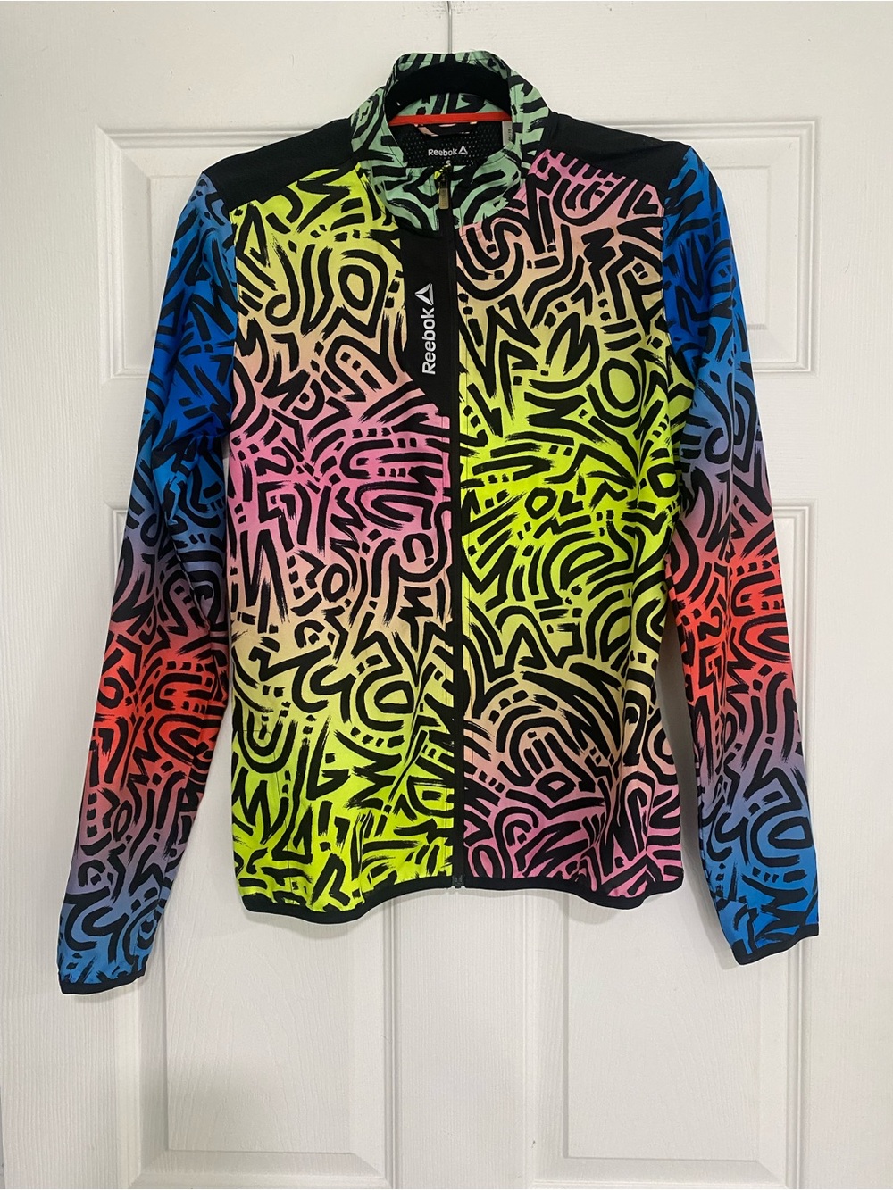 Reebok Black Mesh Jacket with Green and Red Accents Size S